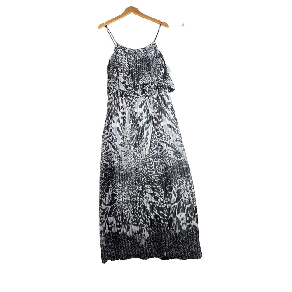New Aidan by Aidan Mattox Animal Print Pleated Maxi Dress size 4 Black/White/Gra